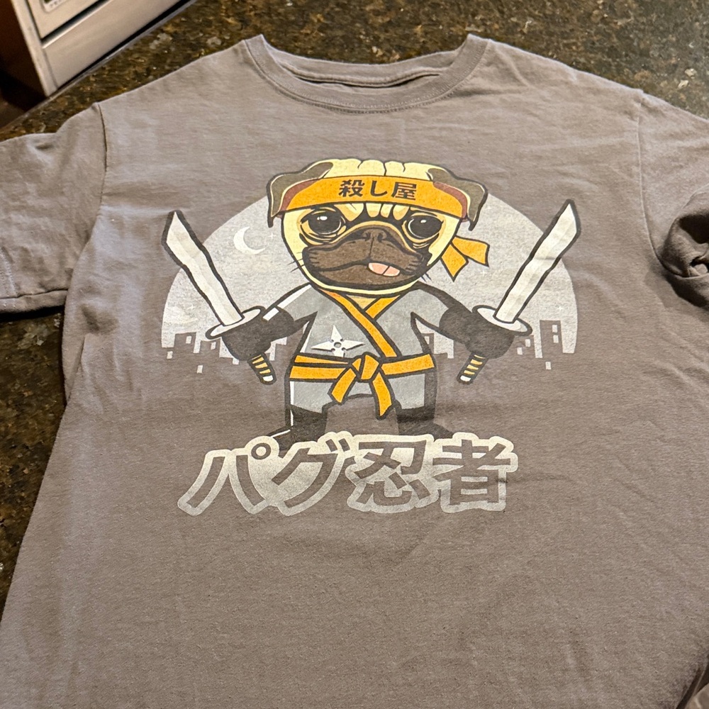 Gray Pug Ninja Kids T-Shirt